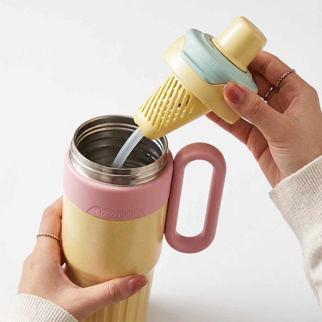 Insulated Tumbler with Straw, Lid for Sipping & Handle 780ml