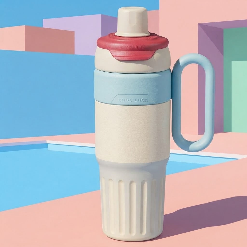 Insulated Tumbler with Straw, Lid for Sipping & Handle 780ml