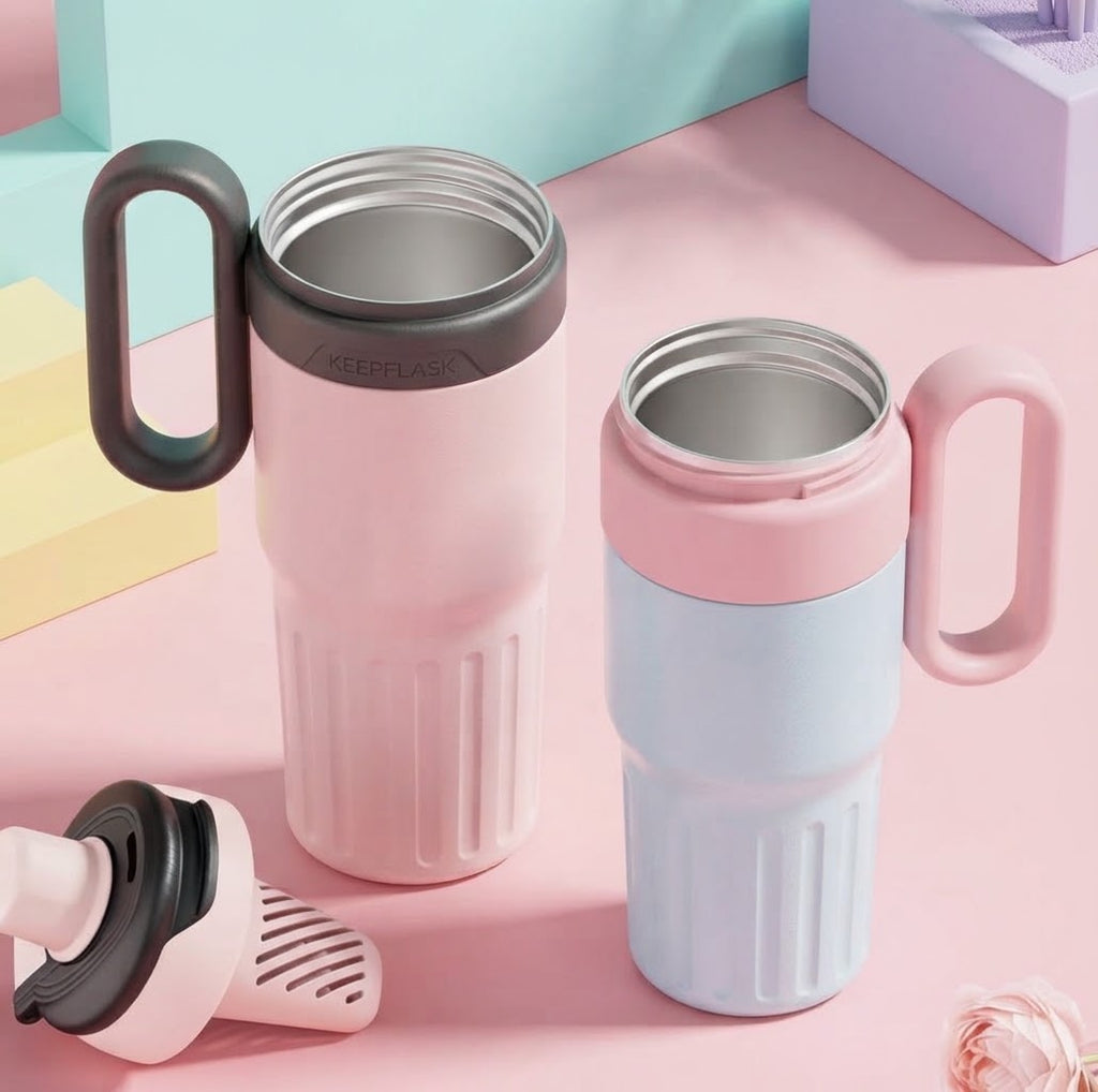 Insulated Tumbler with Straw, Lid for Sipping & Handle 780ml