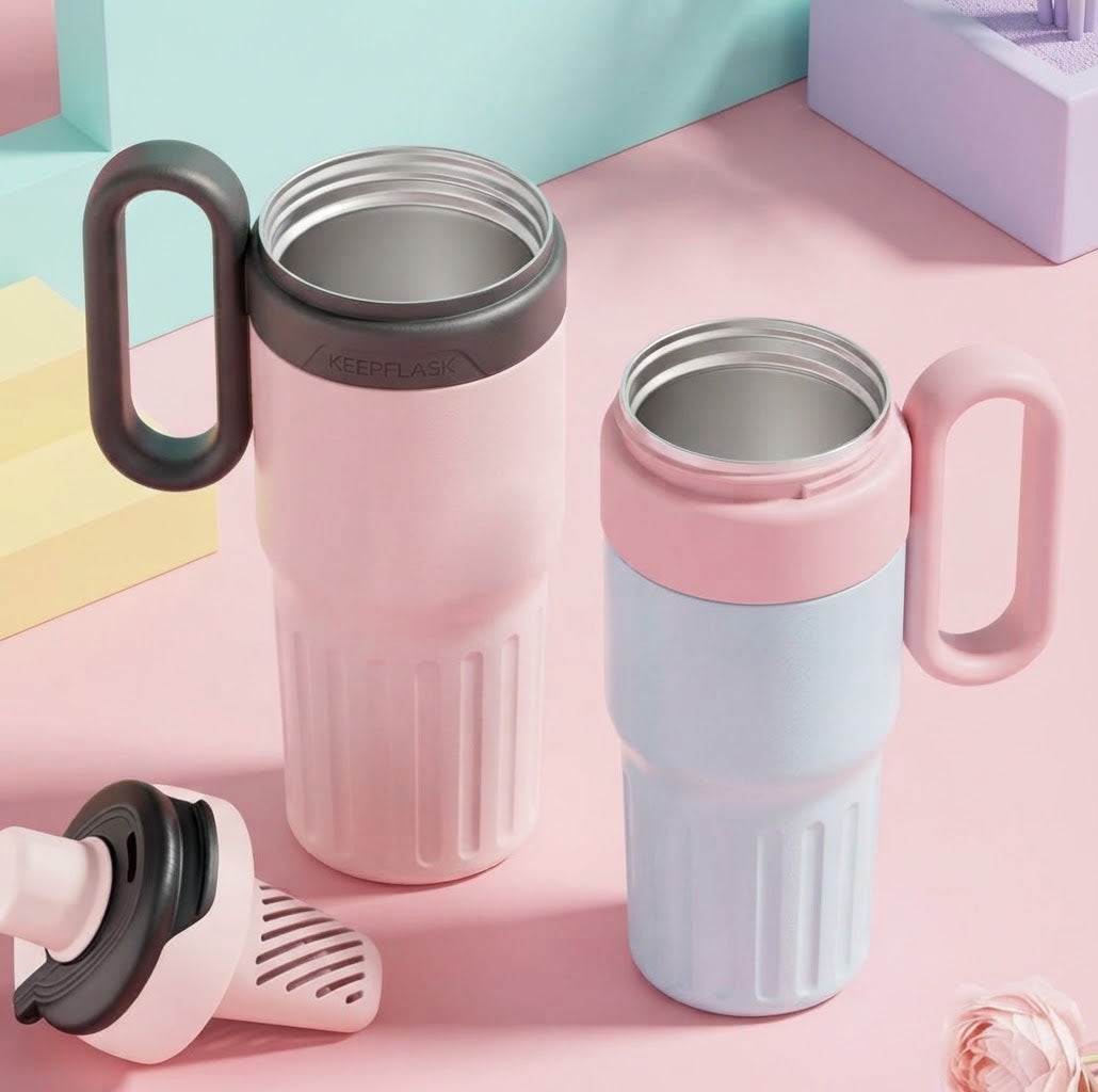 Insulated Tumbler with Straw, Lid for Sipping & Handle 780ml