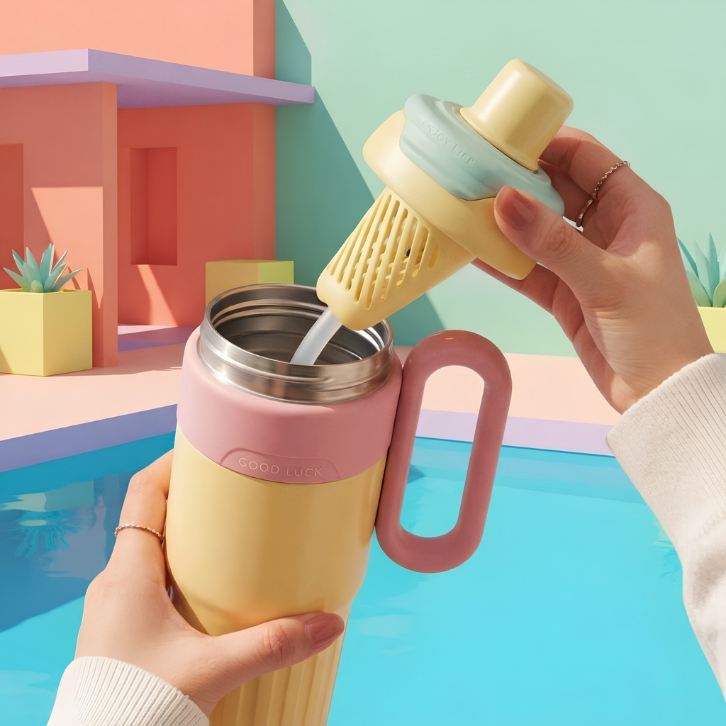 Insulated Tumbler with Straw, Lid for Sipping & Handle 780ml