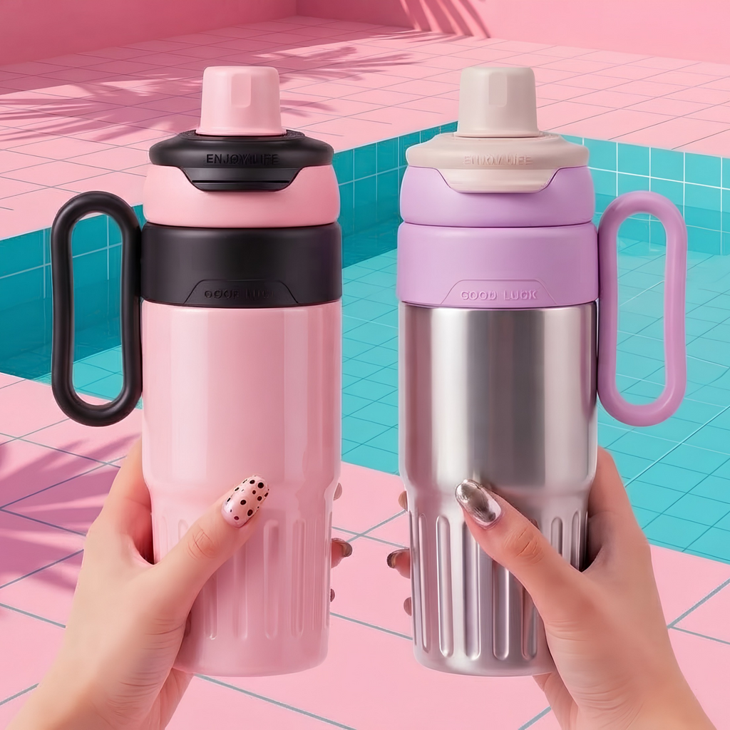 Insulated Tumbler with Straw, Lid for Sipping & Handle 780ml