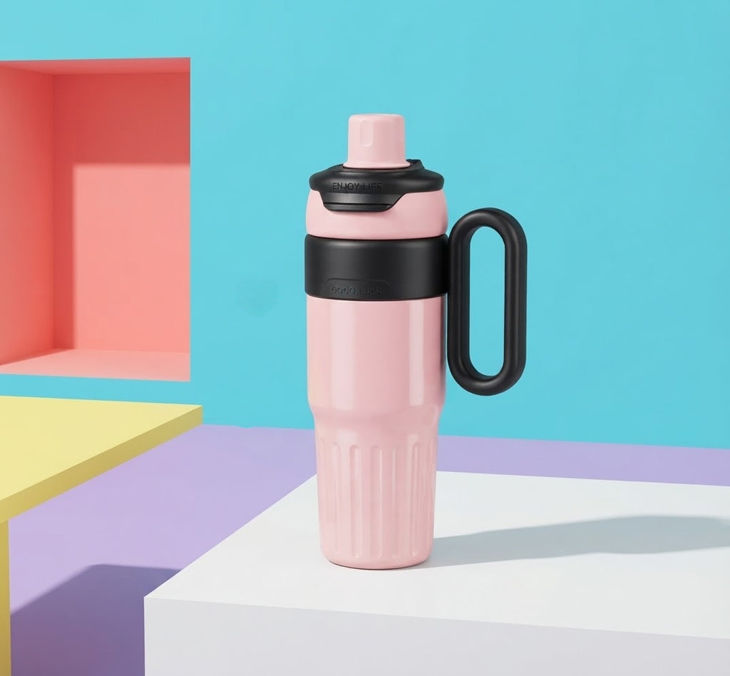 Insulated Tumbler with Straw, Lid for Sipping & Handle 780ml